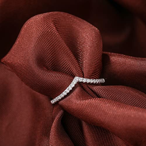 925 Sterling Silver Rings for Women Ladies Wedding Band V Shaped Heatbeat Pattern Cubic Zirconia Engagement Eternity Ring Thin Stackable Comfort Fit Size 4-123
