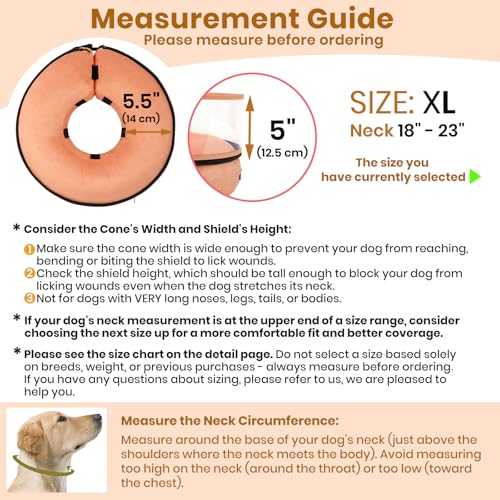 Image of BARKLESS Dog Cone, Inflatable Dog Cone After Surgery, Soft Surgery Collar with Enhanced Anti-Licking Guard Shield for Pets, Patented Protective Donut Collar (Orange, XL (Neck: 18 inch-23 inch))