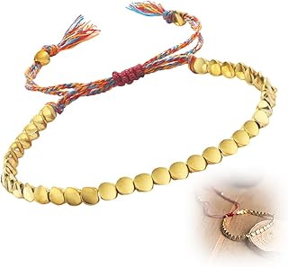 1 Bracelet Tibétain en Cuivre, Tressé à la Main, Réglable, Style Perles à Trois Faces, 16-26 cm, Multicolore