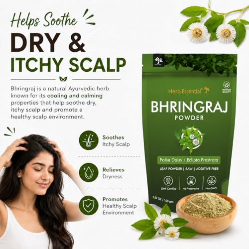 Image of Herb Essential Bhringraj Powder 100g | Pure Herbal Hair Care Powder for Strong Healthy Hair & Scalp Nourishment | Natural Ayurvedic Hair Pack