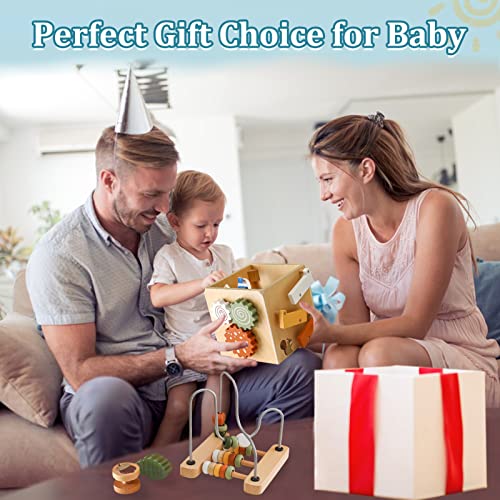 Smartwo Wooden Activity Busy Cube Montessori Toys for 1 Year Old, 6-in-1 Activity Center Baby Bead Maze Toys, Sensory Shape Sorter Blocks, Toddler Boys Girls First Birthday Gift