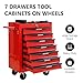 Thetilsy Rolling Tool Chest Cart with 7 Drawers,Storage Tool Cabinet on 4 Wheels. Lockable Tool Cart with Drawer Liners.Steel Tool Box Organizer for Garage,Repair Workshop-Red