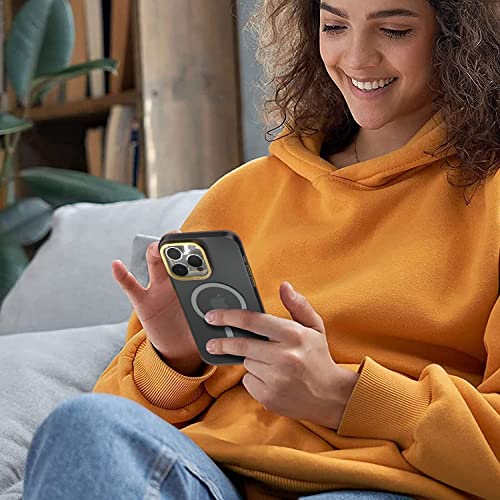 Image of eller sante SAN MagPro Frosted for iPhone 14 Pro Case Cover, 6 Feet Drop Protection, Shockproof, Scratch Resistant, Slim, Thin, Compatible with iPhone 14 Pro MagSafe Back Cover - Black & Gold