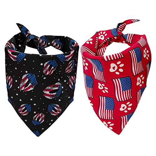 4Th Of July Dog Reversible Bandanas 2 Pack, Triangle American Flag Pet Patriotic Scarf Set,Pet Neckerchief For Cat,Small And Medium Dogs #TOP5
