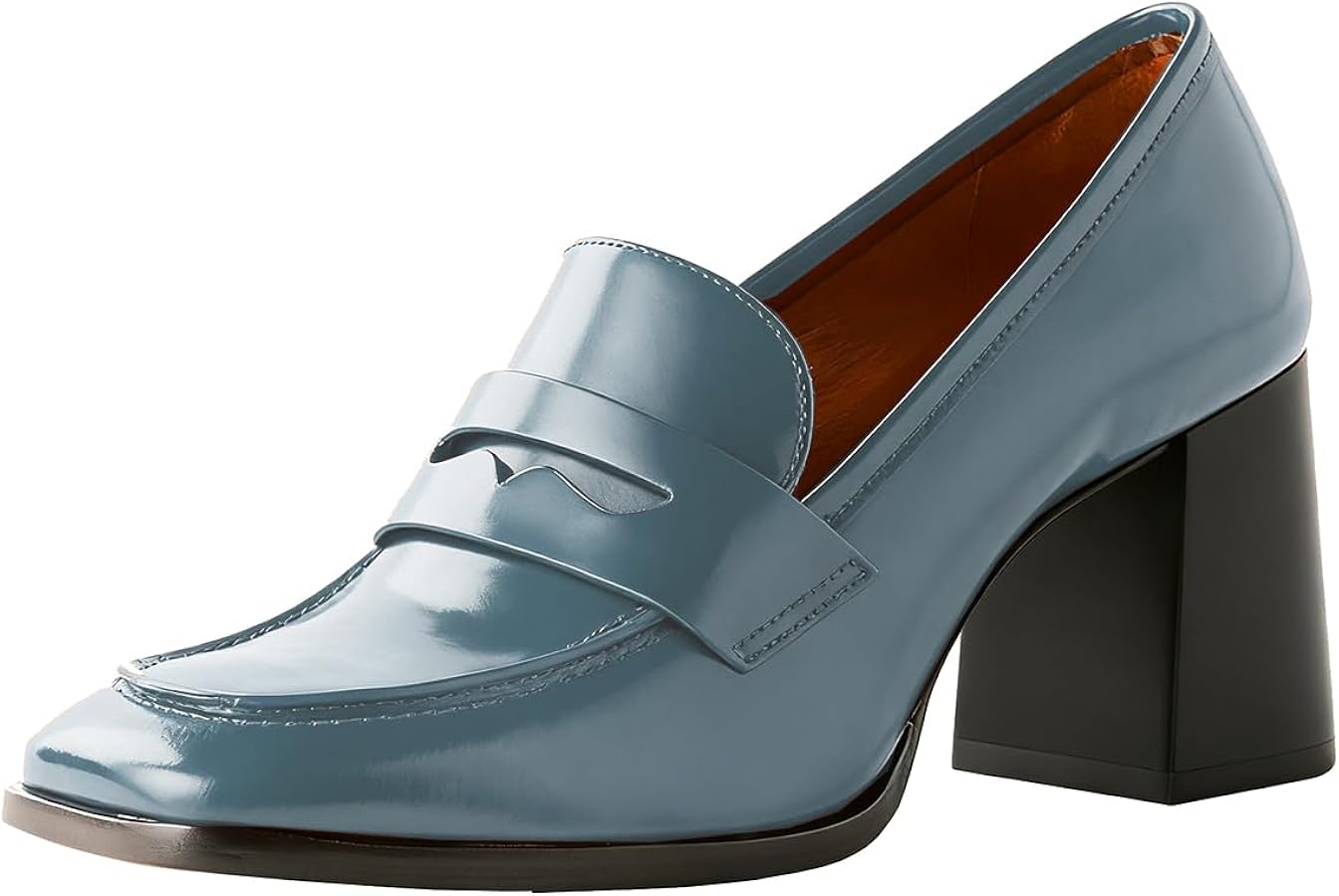 Amazon.com | MOOMMO Women Chunky Block High Heel Pumps Square Toe Slip On Loafer  Pumps Purple Matte Classic 3\