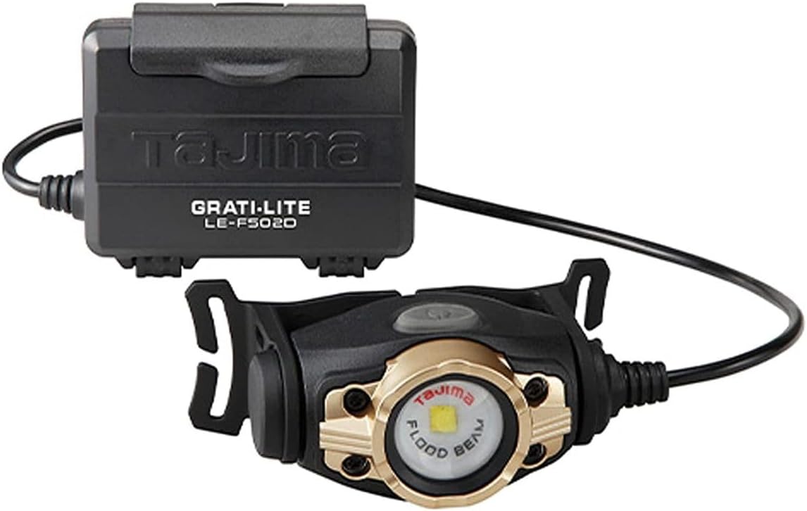 Tajima Grati-Lite Headlamp unit separated from the battery pack, showing the tilt mechanism