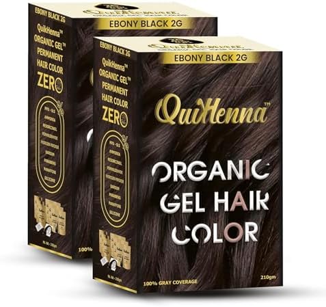 Organic Hair Colour Gel 2G Ebony Black - PPD & Ammonia Free Permanent Natural Hair Color, 100% Grey Coverage, Long Lasting Gel Colour for Men & Women, 120gm (Pack of 2)