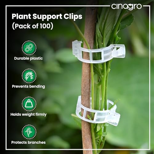 Image of Cinagro Plant Support Clips for Climbing Plants, Set of 100, 4cm Dia | Reusable Stem Holder for Upright Growth, For Vines, Vegetables, Flowers