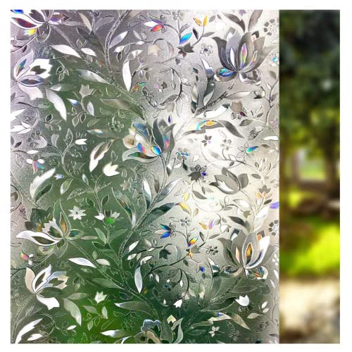 Image of LEMON CLOUD Window Film, Decorative Window Privacy Film, 3D Stained Glass Window Sticker,Anti-UV Sun Blocker Heat Control for Home(Rainbow Tulip Design,45.2 x 157.4 inches)