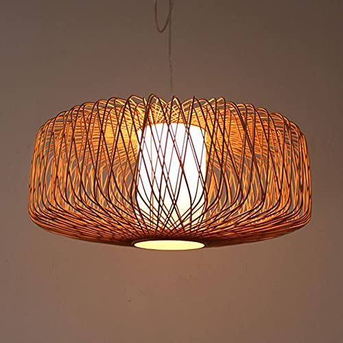Lustre de style japonais en panier de rotin tressé main de couleur noire