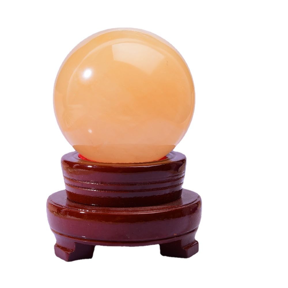 FOPURE Citrine Crystal Ball Decorative Balls Divination Sphere with Wood Stand, Crystals Large Yellow Stone for Feng Shui, Sculpture,180mm