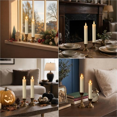 Image of 6 inch Rechargeable Flameless Taper Candles with Remote, Charging Base, 6 Pcs