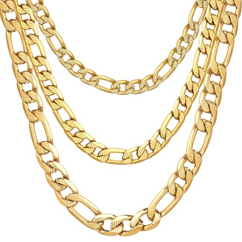 ChainsHouse Stainless Steel Figaro Chains for Men, 4mm/6mm/9mm/13mm Width, 14-30inch Length, Black/14K Gold Mens Necklace Chains, Send Gift Box 24 inches a: Figaro A-Steel-4mm