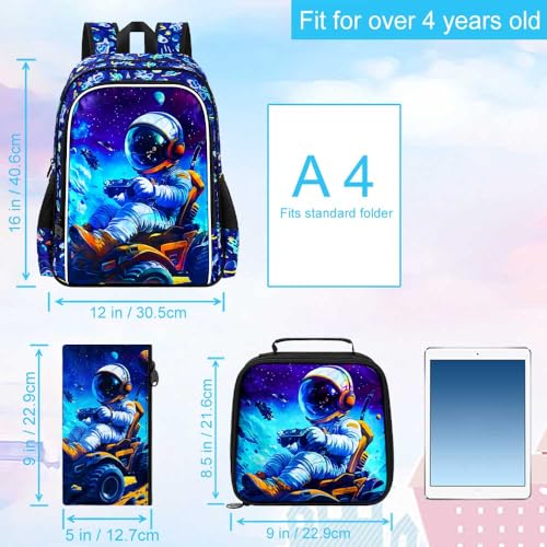 Image of WZLVO 3PCS Dinosaur Backpack for Boys, 16 Inch Kids Water Resistant Preschool Elementary Kindergarten Bookbags and Lunch Box