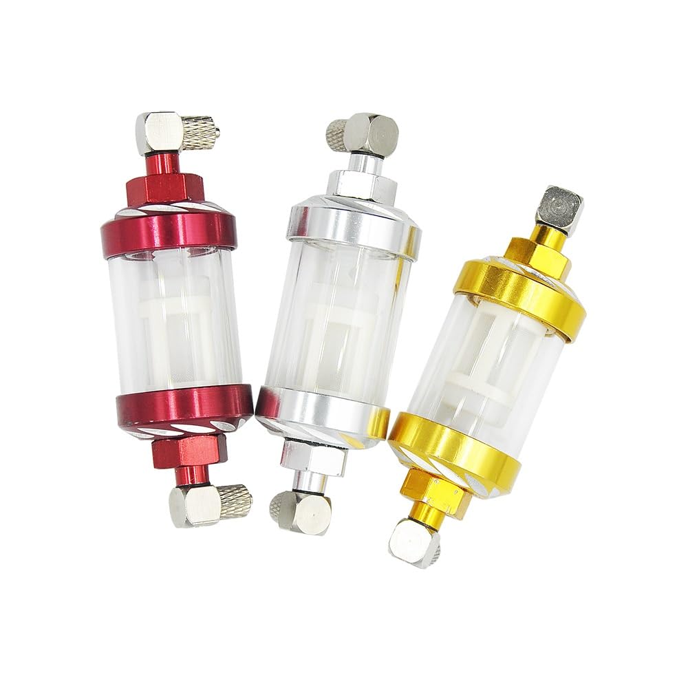 Filtr oleju hydraulicznego CNC Metal przezroczysty do 1/12 RC koparka hydrauliczna spychacz ładowarka DIY Upgrade części samochodowe(Yellow)