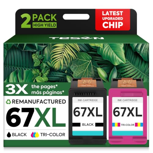 Image of 67XL Black /Color Remanufactured Ink Cartridge Replacement for HP Ink 67 67XL Printer Ink use for DeskJet 2700 2700e 2755e 2855e 2800 4155e 4255e 4100 Envy 6400 6055 6055e 6455e Printer 2-Pack | use for 2700 2700e 2755e 2855e 2800 4155e 4255e 4100 Envy 6400 6055 6055e 6455e Printer