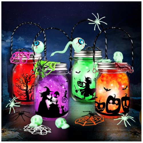 AuroTops 4PCS Halloween Craft for Kids,Halloween Mason Jar Kit for Kids Toy