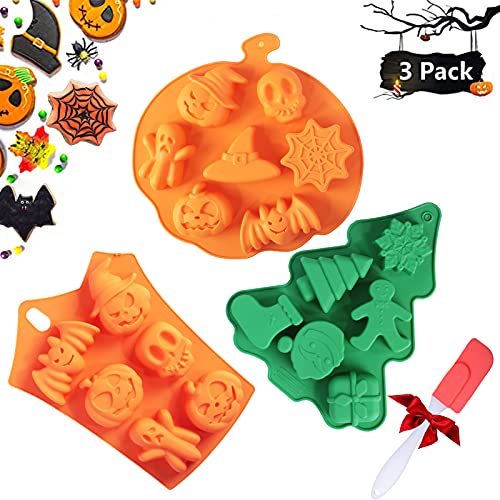 Silicone Halloween Baking Mold Ghost Pumpkin Baking Mold Nonstick Pumpkin Chocolate Cupcakes Bat Skull Ghost Shape Muffin Candy Mold for Fall Thankgiving Cupcake Evil, Skull, Ghost