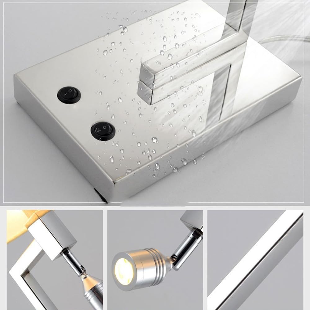 Lámparas de Pared para Dormitorio, cromadas con Pantalla de Tela, 2 Luces con luz de Lectura Ajustable, lámpara de mesita de Noche con cableado Fijo para Dormitorio y Sala de Estar