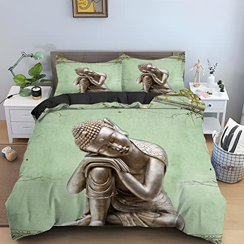 ZAHOCAI Parure De Lit 140x200 Bouddha Vert Clair 3 PièCes Housse De Couette + 2 Taies d'oreiller 65x65 Cm 100% Microfibre Moderne Parures De Lit Convient Aux Adultes Et...
