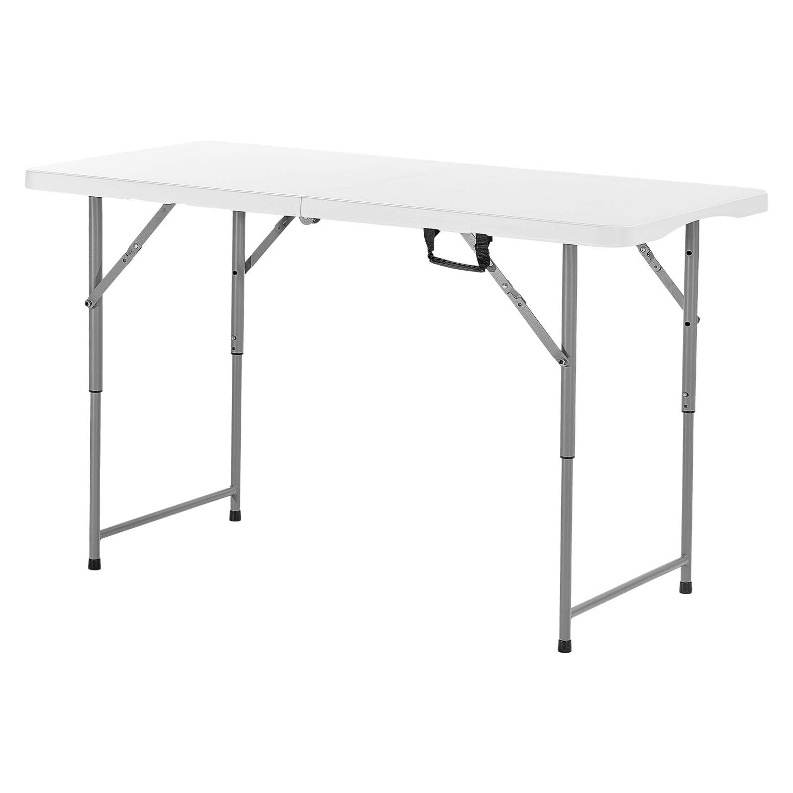 VEVOR Tavolo Pieghevole a Metà, Tavolo in Plastica Resistente Portatile e Rettangolare da 1220x600 mm, con Altezza Regolabile e Maniglia Integrata, per Feste, Cene, Picnic, Campeggio, Bianco