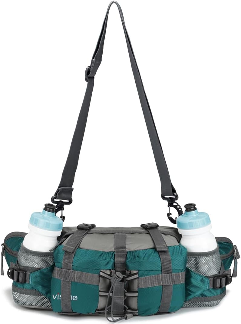 BP-VISION Outdoor Fanny Pack Hiking Camping Biking Waterproof Waist Pack 2 Water Bottle Holder Sports Bag for Women and Men Green - Image 4