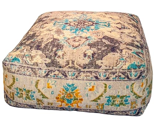 cojín de piso Bohemian Rug - Solo Funda Cuadrada 60x20 cm - Puf de decoración de habitación artesanal de lujo para meditación, yoga y Boho Chic Funda de almohada de piso para asientos