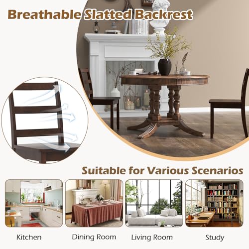 Image of COSTWAY Dining Chairs Set of 4, Mid-Century Modern Wooden Chairs, Brown | Farmhouse Armless Kitchen Side Chairs with Curved Backrest and Rubber Wood Legs, for Home Dining Room, Kitchen, Restaurant
