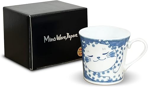 Taza de cerámica japonesa con caja de regalo, serie de tazas de té Nekochigura, 10 onzas líquidas, taza de café japonesa Yunomi Pottery, taza de