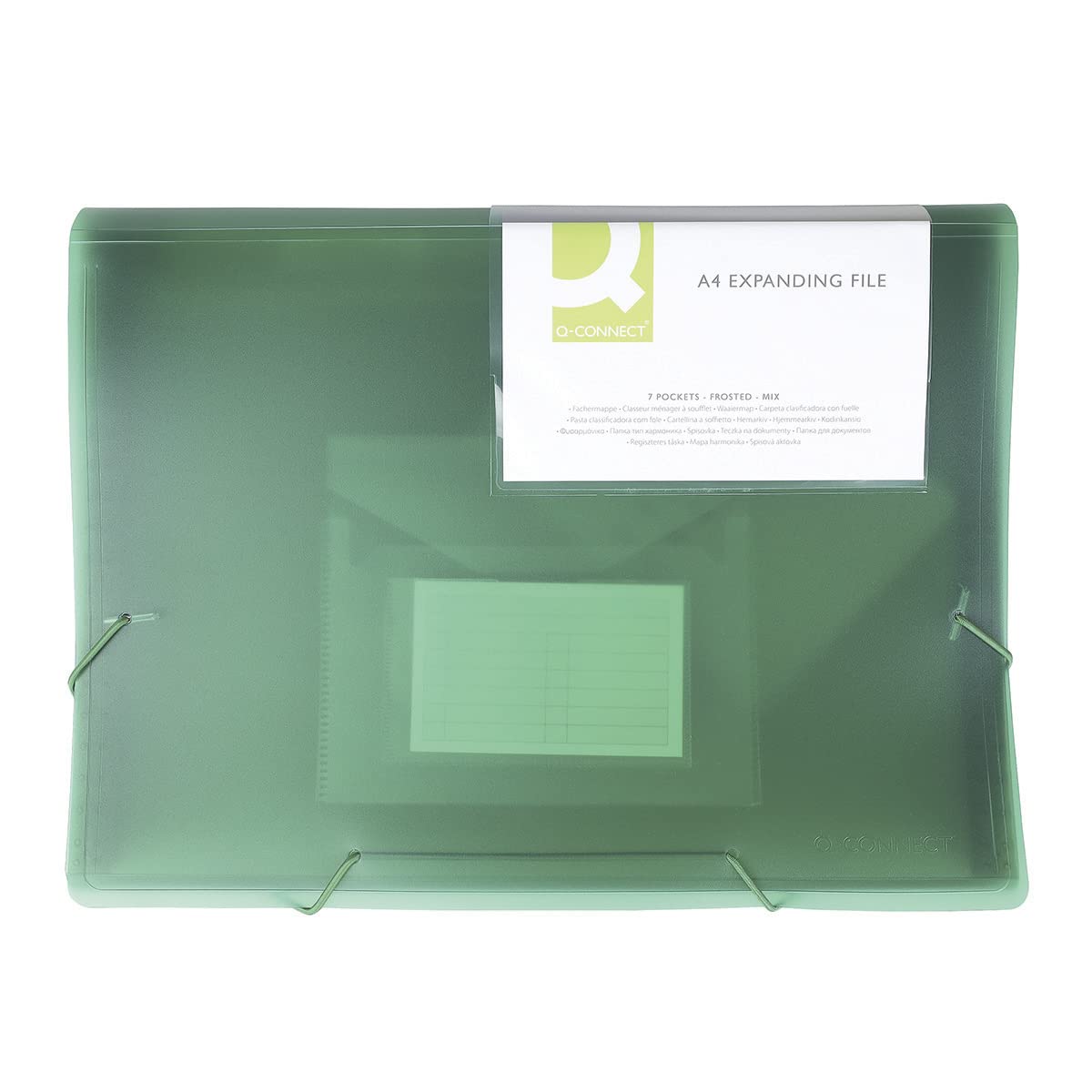 Q-Connect Expanding File Organiser with Elastic Band / 6 Compartments/Dividers/Pockets/Polypropylene/Document Folder A4 / Transparent Green/Has Compartments with Index Windows and Indexes