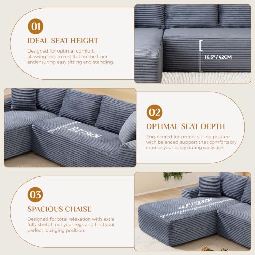 Image of 95 inch Boneless Cloud Sectional Couches for Living Room, Comfy Fluffy L Shaped Memory Foam Deep Seat Boneless Couch, Modular Sectional Sofa with Left Facing Chaise, Grey