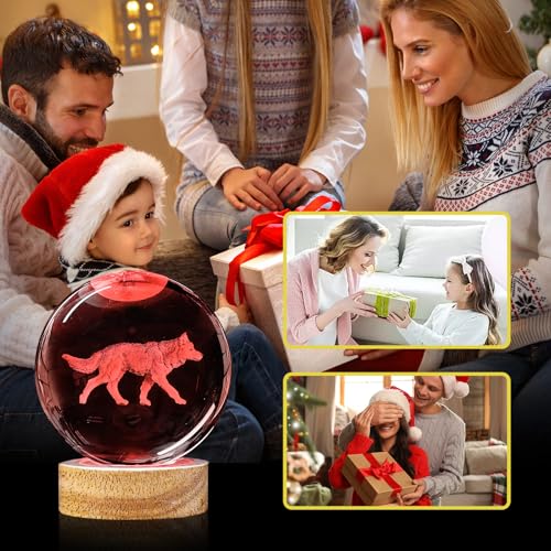 Image of 3D Crystal Ball Night Light with Wooden Base, 3.15 inch Glass Ball Lamp, 16 Colors, Remote Control, Cool Desk Decor, Gifts for Kids, Friends, Birthday, Holiday