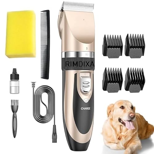 RIMDIXA Unisex Dog Hair Trimmer, Rechargeable Cordless Electric Quiet Hair Clipper Grooming Kit Set, Professional Pet Hair Trimmer Long Short Hair Shaver for Dogs Cats Pets(Pet Trimmer)