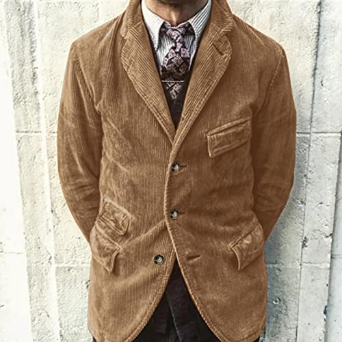 Mens Jacket Fall Winter Corduroy Windbreaker Warm Lapel Slim-Fit Coat - image 2