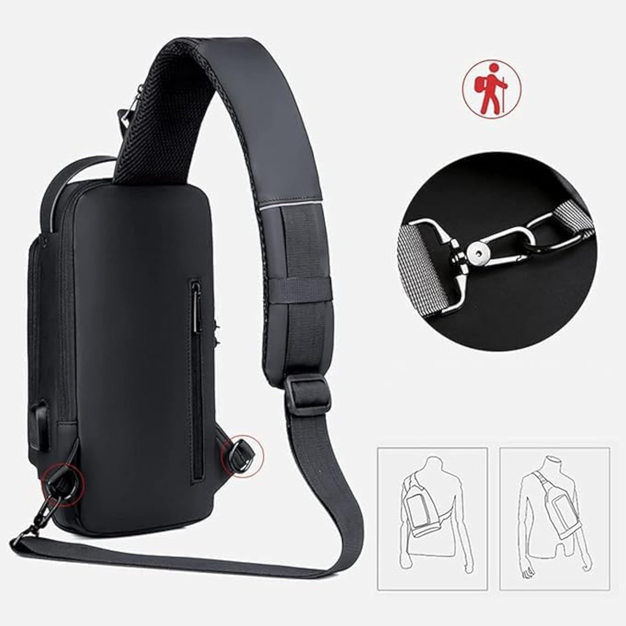 Business Sling Bag for Men, Waterproof with USB Port