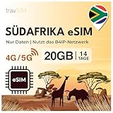 eSIM Südafrika travSIM | Landesweite Abdeckung – Johannesburg, Kapstadt, Durban + | Südafrika eSIM hat 20GB – gültig für 14 Tage | Nutzen sie Google, Facebook, Whatsapp und mehr – Keine gebühren
