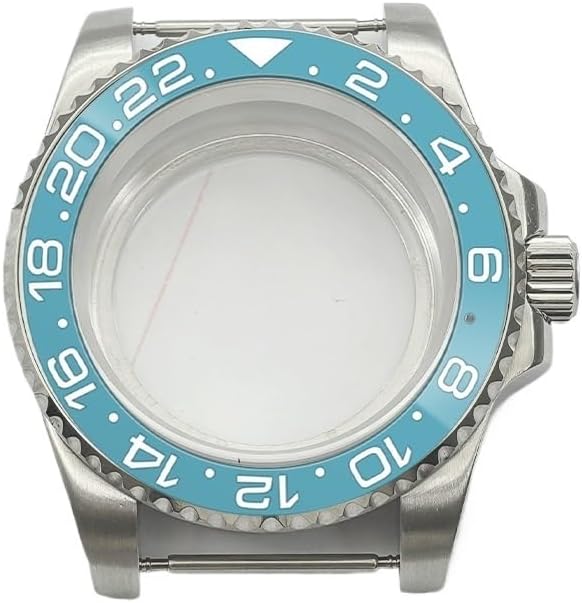 Silver SUB Watch Case with Transparent Back for NH35 NH36 4R35 4R36 Movement - 40mm Diameter, Sapphire Glass, 10ATM Waterproof