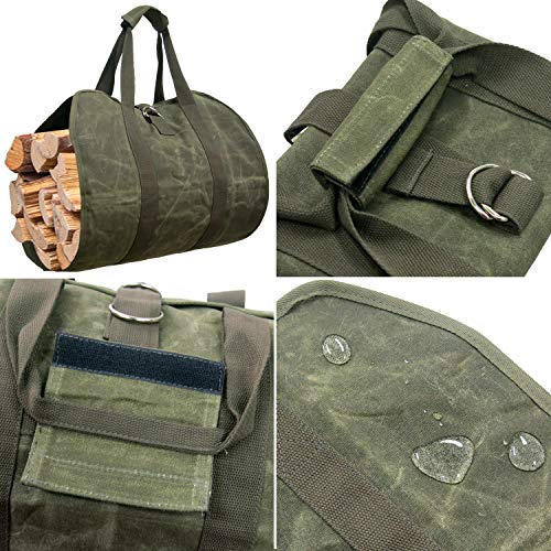 Gialer Firewood Carrier, Heavy Duty Canvas Bag, Large Log Waxed Carrier Tote Bags Fireplace Logs Wood Stove Accessories, Campfire Chimenea, Wood Bucket Holder Indoor Rack, Outdoor Camping Canvas Bags #TOP7