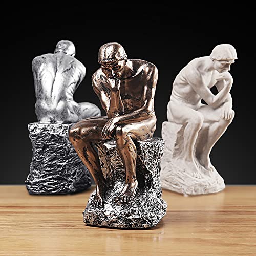 Thinker Statue Decor Office Desktop Bookcase Sculpture Accent Large Décor Famous Rodin's Thinker Art Collection Resin Figurine Desk Gifts For Men Modern Home Decorate (Sandstone White) #TOP3