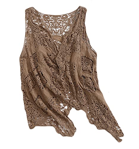 Image of CORIRESHA Womens Cardigan Casual Solid Color Stich Open Front Draped Boho Hippie Crochet Cardigan Vest