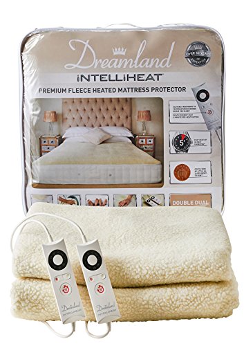 Dreamland Intelliheat Fast Heat Up Premium Soft Fleece Mattress Protector Double, Electric Blanket, Size 190 x 137cm, Easy Fit Elasticated Skirt, 2 Controls, 6 Heat Settings & Timer, Extra Foot Warmth
