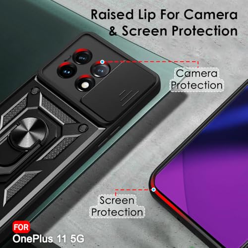 Image of TheGiftKart Tough Armor Bumper Back Cover Case for OnePlus 11 5G | Ring Holder & Kickstand in-Built | 360 Degree Protection Back Case Cover for OnePlus 11 5G (PC & TPU, Sliding Camera Cover, Black)