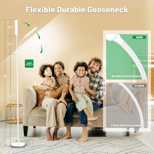 Image of Yikuneng Dimmable LED Floor Lamp, Super Bright Reading Lamps Floor Standing Lamp with Remote & Touch Control, Stepless Dimming & 2700K-6500K Color Temperature, for Living Room Bedroom Office, White