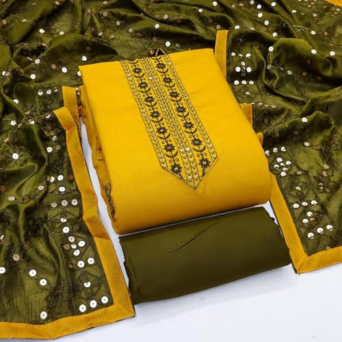 Image of HMP Fashion Womens Bombay Cotton Embroidery Tie Cotton Unstitch dress Material With Chanderi lace bordered Dupatta