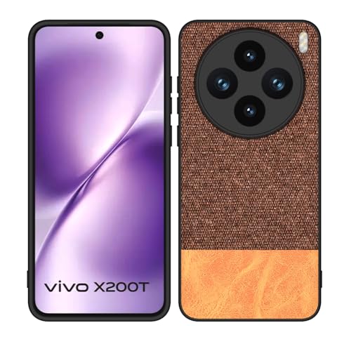 Image of Kapa Soft Fabric & Leather Hybrid Protective Back Cover for Vivo X200T 5G | Shockproof Slim Hard Anti Slip Back Case (Brown)