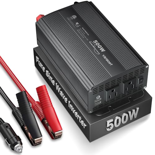 VANSOET 500W Pure Sine Wave Power Inverter DC 12V to 110V AC Car Inverter Adapter with 4.2A Dual USB Charging Ports and 2 AC Outlets Inverter(Black)