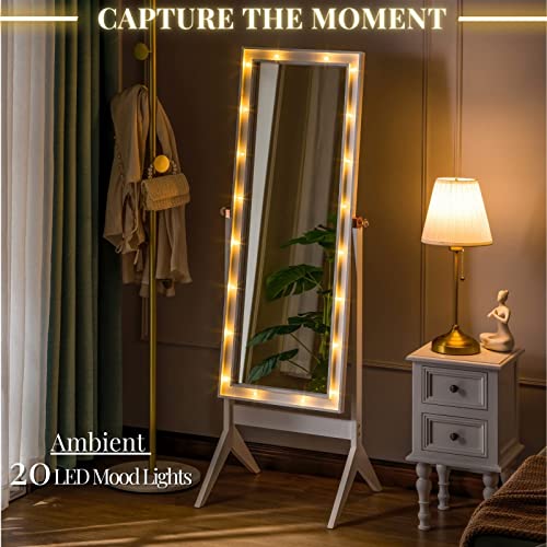 Luxfurni Floor & Full Length Mirrors, Large Free Standing Body Mirror With Lights, Tall Cheval Mirror For Bedroom (White) #TOP5