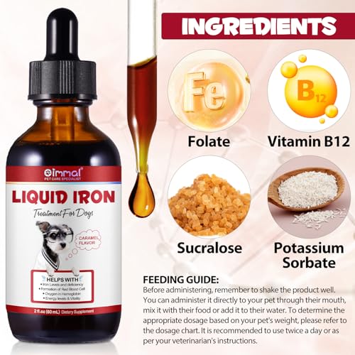 JSBNQRMZ Hunde Eisen Tropfen mit Vitamin B12 & Folsäure - Bei Blutarmut & Energieverlust - Hochbioverfügbares Polysaccharid-Eisen Komplex - Magenschonend - Leckere Karamell Geschmack - 60ml