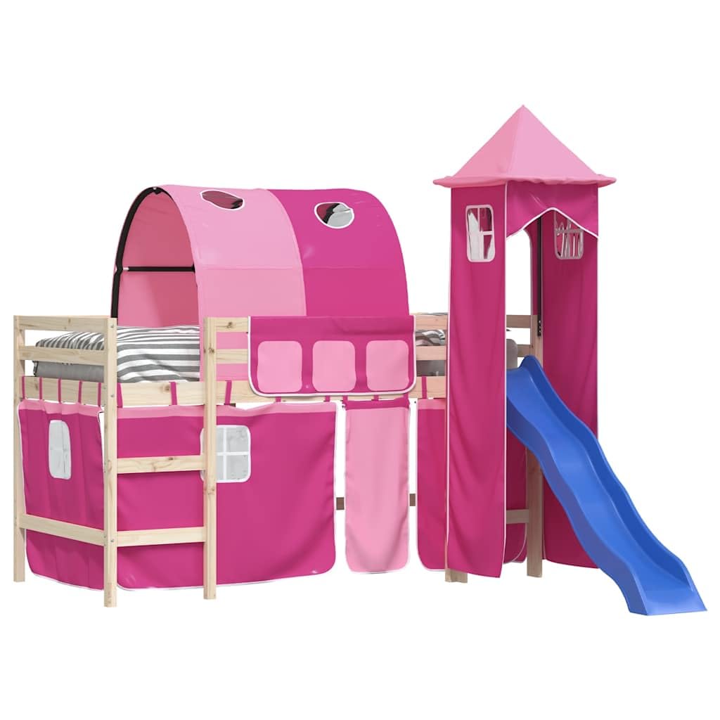 Vorhänge für Hochbett mit Tunnel und Turm Rosa aus Polyester, 7-teiliges Set mit Aufbewahrungstaschen, praktische Befestigung, Zubehör für Kinderzimmer, Indoor-Spielplatz, langlebiger Stoff