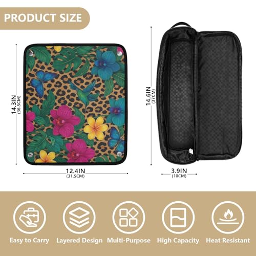 Bolso de viaje para herramientas de cabello para mujeres con estera resistente al calor desmontable, estuche de doble capa para planchas de pelo, alisadores y rizadores, diseño estampado de leopardo orquídea exótica miniatura 4